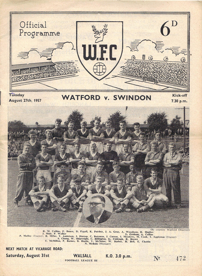 <b>Tuesday, August 27, 1957</b><br />vs. Watford (Away)